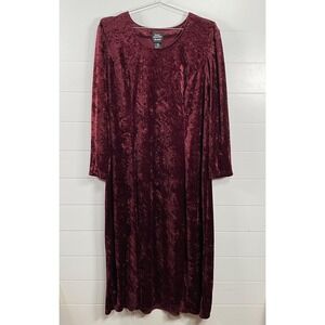 Brett Alixander Woman Dress Womens 20W Burgundy Crushed Velvet Long Sleeve Midi